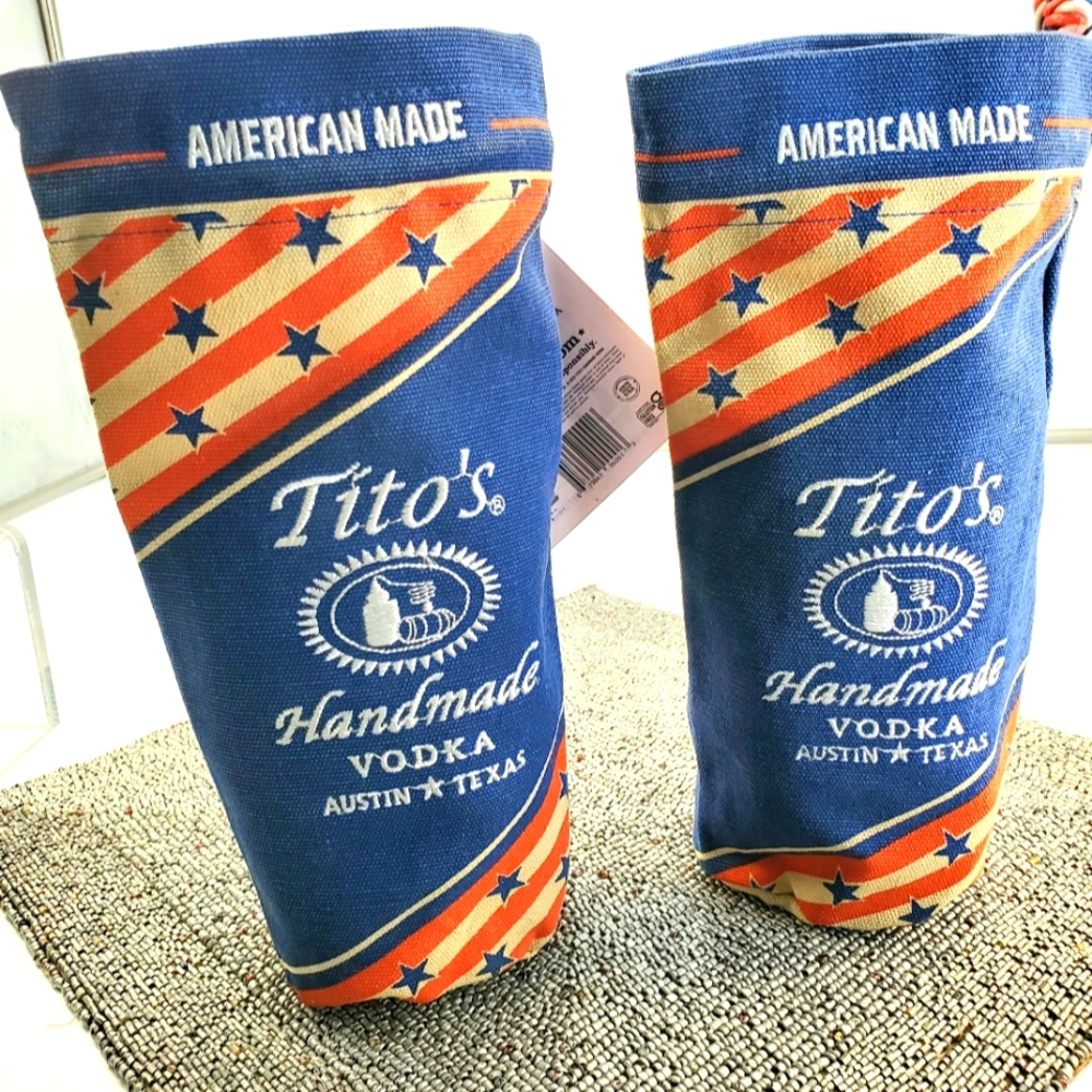 (2) Tito's Vodka Canvas Bottle Holders Sleeve Embroidered 2024 USA 4th Of July